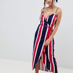 ASOS DESIGN Linen Wrap Side Maxi Dress In Bold